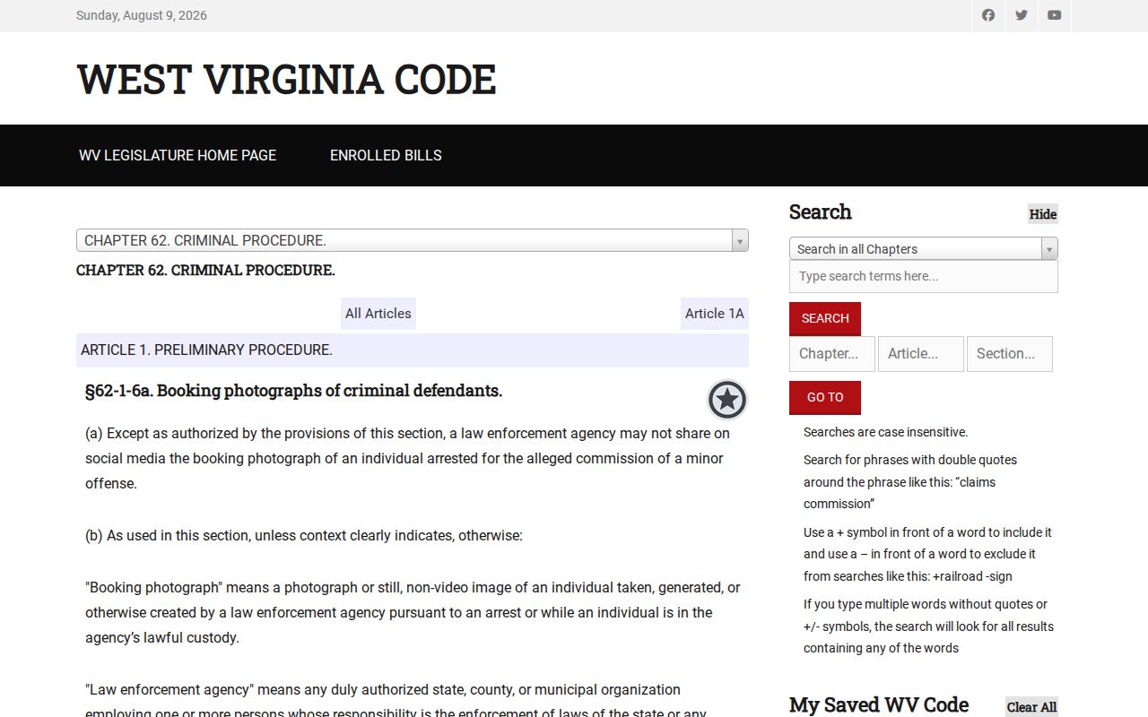 West Virginia booking-photo statute for Roane County released mugshot records